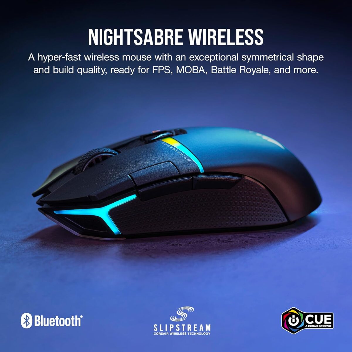 Corsair NIGHTSABRE RGB Wireless Gaming Mouse for FPS, MOBA - 26,000 DPI - 11 Programmable Buttons - Up to 100hrs Battery - iCUE Compatible - Black - Image 3