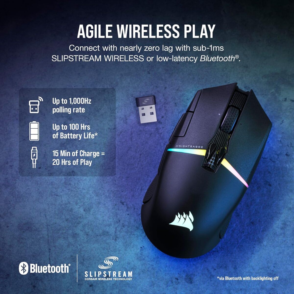Corsair NIGHTSABRE RGB Wireless Gaming Mouse for FPS, MOBA - 26,000 DPI - 11 Programmable Buttons - Up to 100hrs Battery - iCUE Compatible - Black - Image 7