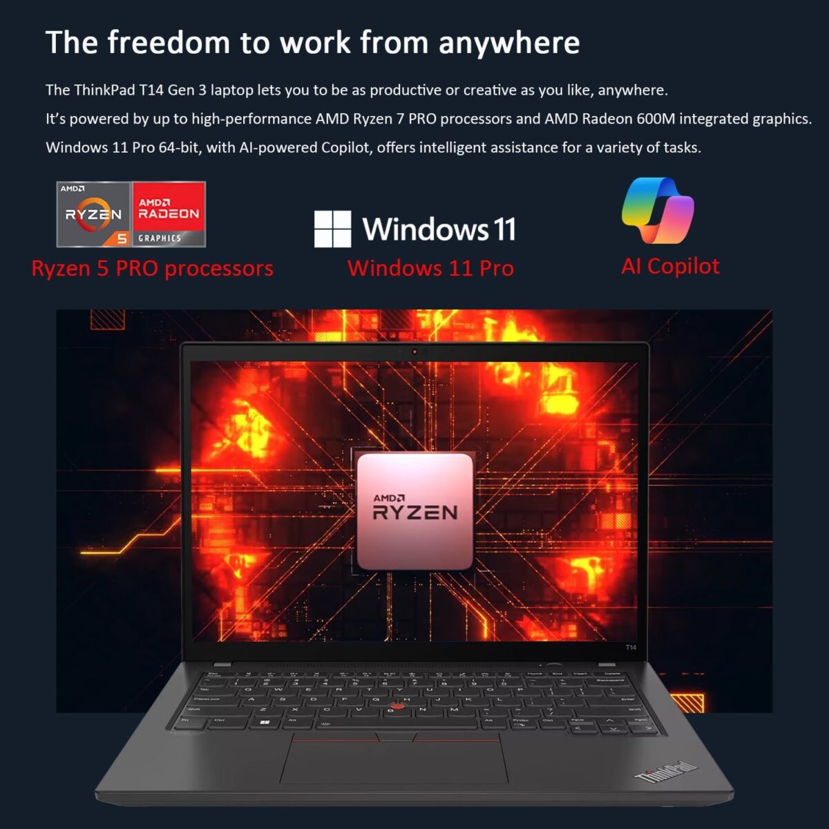 Lenovo ThinkPad T14 Business Laptop (14" FHD+ Touchscreen, AMD Ryzen 5 PRO 6650U, 16GB RAM, 512GB SSD, 6-Core (Beat i7-1250U)), Backlit, Fingerprint, 1080p Webcam, Wi-Fi 6E, Win 11 Pro w / AI Copilot - Image 3