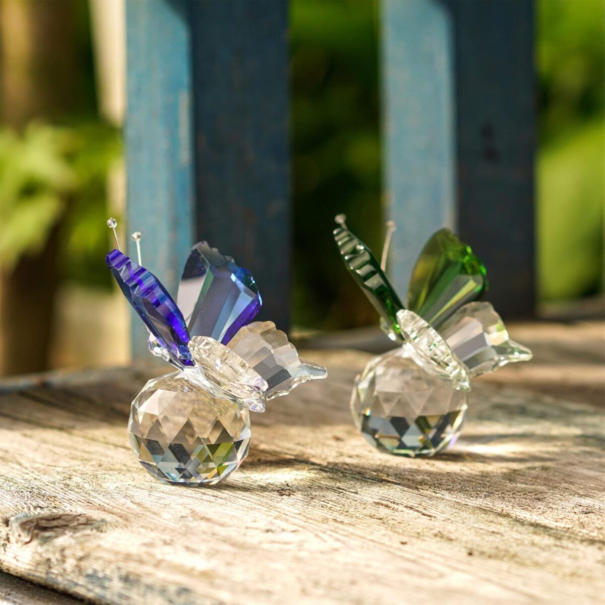 H&D HYALINE & DORA Set 2pcs Butterfly Crystal Figurine Collection Cut Glass Animal Ornament Art Craft Statue with Ball Base Table Wedding Decoration Women Gift - Image 3