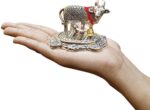 NOBILITY Pooja Items Diwali Gift Silver Antique Small Kamdhenu Cow and Calf with Blue Box Metal Statue Decorative Item Showpiece for Home Office Decoration Wedding Return Gifts - Image 5