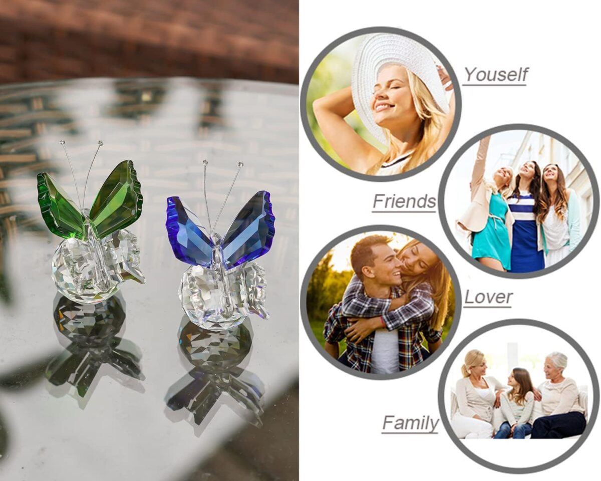 H&D HYALINE & DORA Set 2pcs Butterfly Crystal Figurine Collection Cut Glass Animal Ornament Art Craft Statue with Ball Base Table Wedding Decoration Women Gift - Image 8