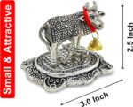 NOBILITY Pooja Items Diwali Gift Silver Antique Small Kamdhenu Cow and Calf with Blue Box Metal Statue Decorative Item Showpiece for Home Office Decoration Wedding Return Gifts - Image 6