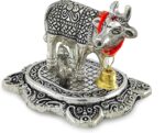 NOBILITY Pooja Items Diwali Gift Silver Antique Small Kamdhenu Cow and Calf with Blue Box Metal Statue Decorative Item Showpiece for Home Office Decoration Wedding Return Gifts - Image 8