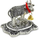 NOBILITY Pooja Items Diwali Gift Silver Antique Small Kamdhenu Cow and Calf with Blue Box Metal Statue Decorative Item Showpiece for Home Office Decoration Wedding Return Gifts - Image 9