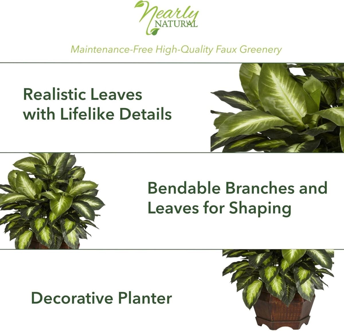 Nearly Natural 6639 24in. Golden Dieffenbachia Silk Plant, Green - Image 4