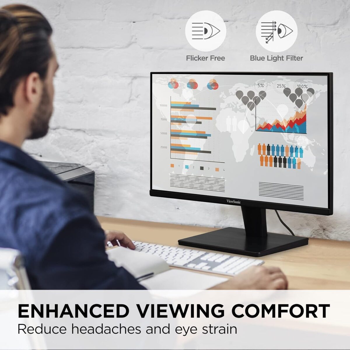 ViewSonic VS2447M 24 Inch 1080p Monitor with 100Hz, FreeSync, Thin Bezels, Eye Care, HDMI, VGA Inputs for Home and Office - Image 4