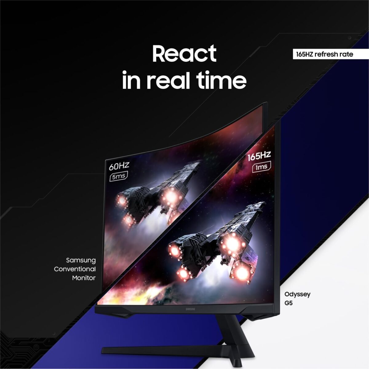 SAMSUNG 32" Odyssey G55C Series QHD 1000R Curved Gaming Monitor, 1ms(MPRT), HDR10, 165Hz, AMD Radeon FreeSync, Eye Care, Glare Free, Sharp Resolution LS32CG550ENXZA - Image 5