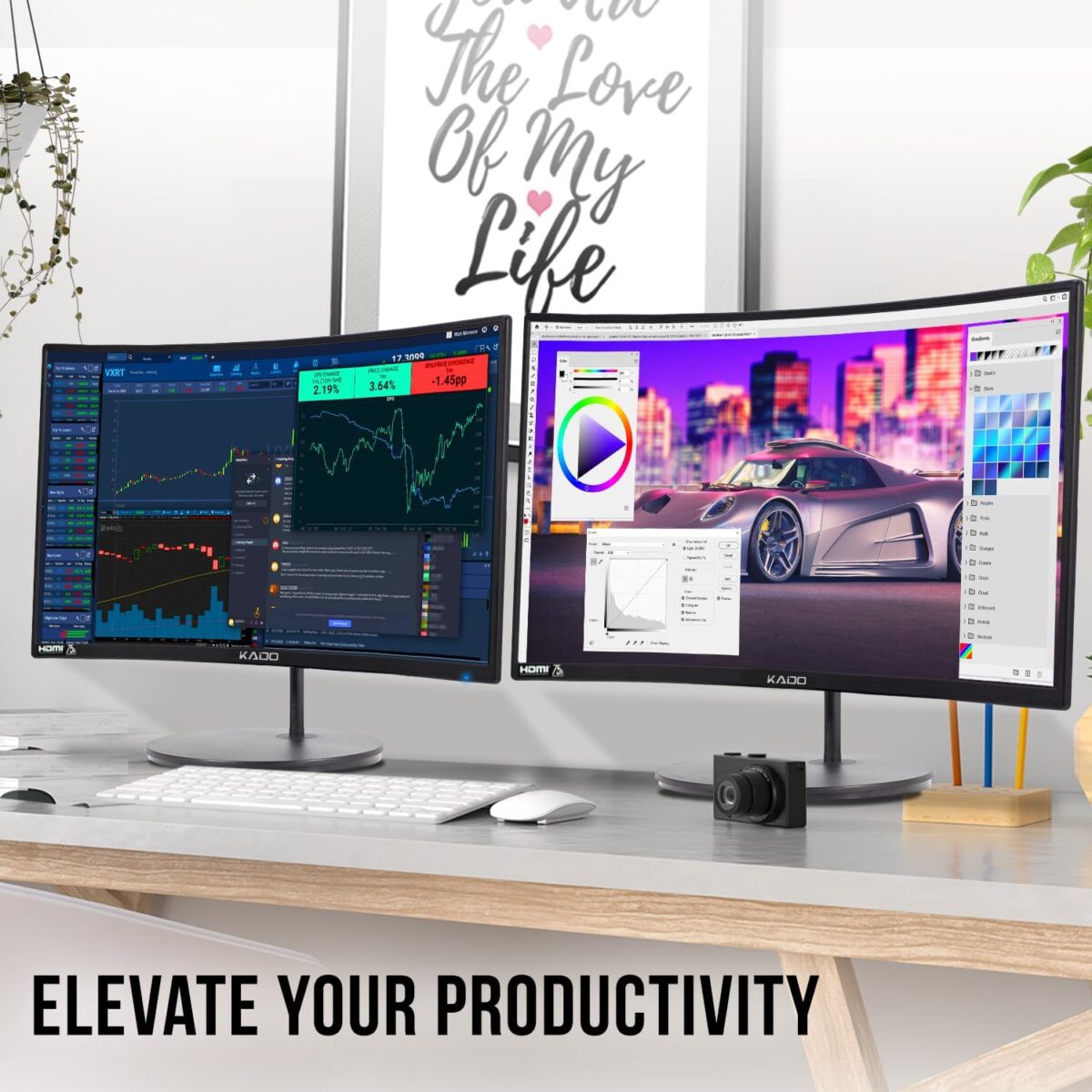 Kado Dual Monitor Setup - 2-Pack 24" Curved 1920x1080 Computer Monitor 1500R 75Hz VESA Mount HDMI Office Gaming Hybrid Built-in Speakers (C24X Dual Series) - Image 3