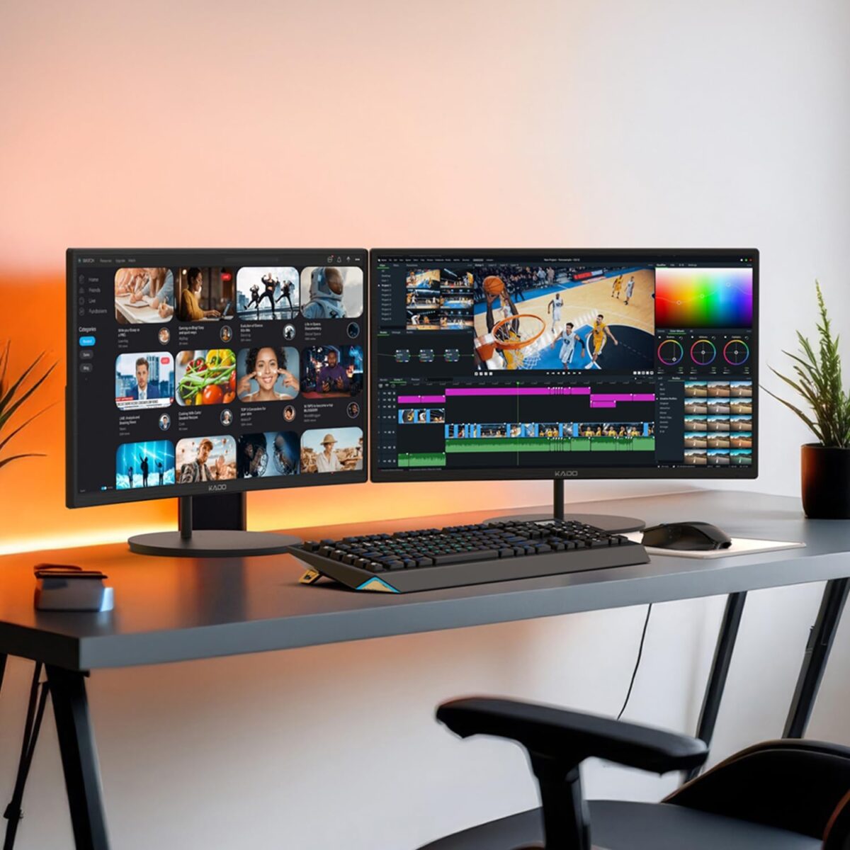 Kado Dual Monitor Setup - 2-Pack 24" Curved 1920x1080 Computer Monitor 1500R 75Hz VESA Mount HDMI Office Gaming Hybrid Built-in Speakers (C24X Dual Series) - Image 5