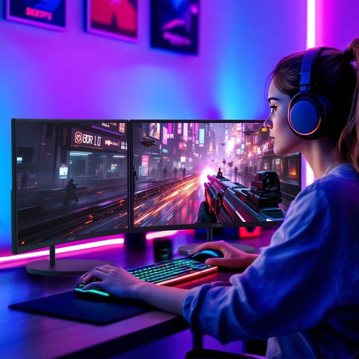Kado Dual Monitor Setup - 2-Pack 24" Curved 1920x1080 Computer Monitor 1500R 75Hz VESA Mount HDMI Office Gaming Hybrid Built-in Speakers (C24X Dual Series) - Image 6