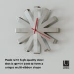 Umbra Ribbon Modern 12-inch Wall Clock, Battery Operated Quartz Movement, Silent Non Ticking Wall Clock, Stainless Steel - Image 5