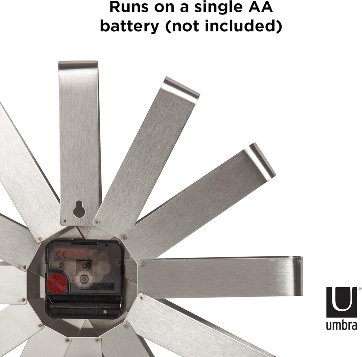 Umbra Ribbon Modern 12-inch Wall Clock, Battery Operated Quartz Movement, Silent Non Ticking Wall Clock, Stainless Steel - Image 7
