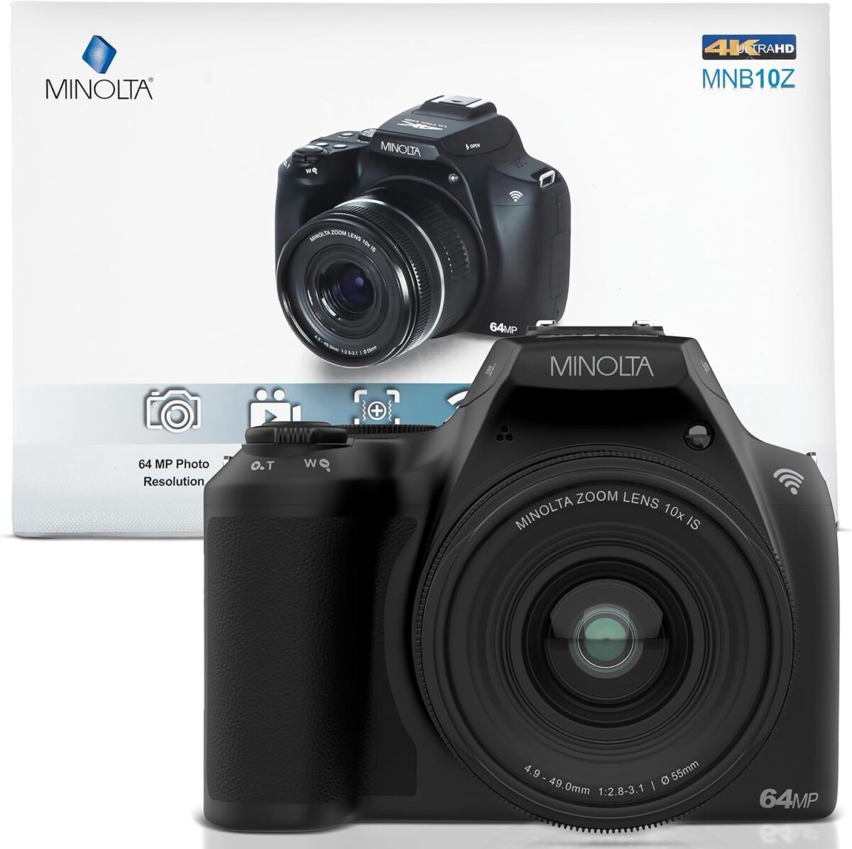 Minolta ProShot 64MP Digital Camera – 10x Optical Zoom, 4K Ultra HD Video, Macro Shooting, Anti-Shake, 3-inch LCD Screen, Face Detection – Includes 32GB SD Card, Battery & Case (Black) - Image 8