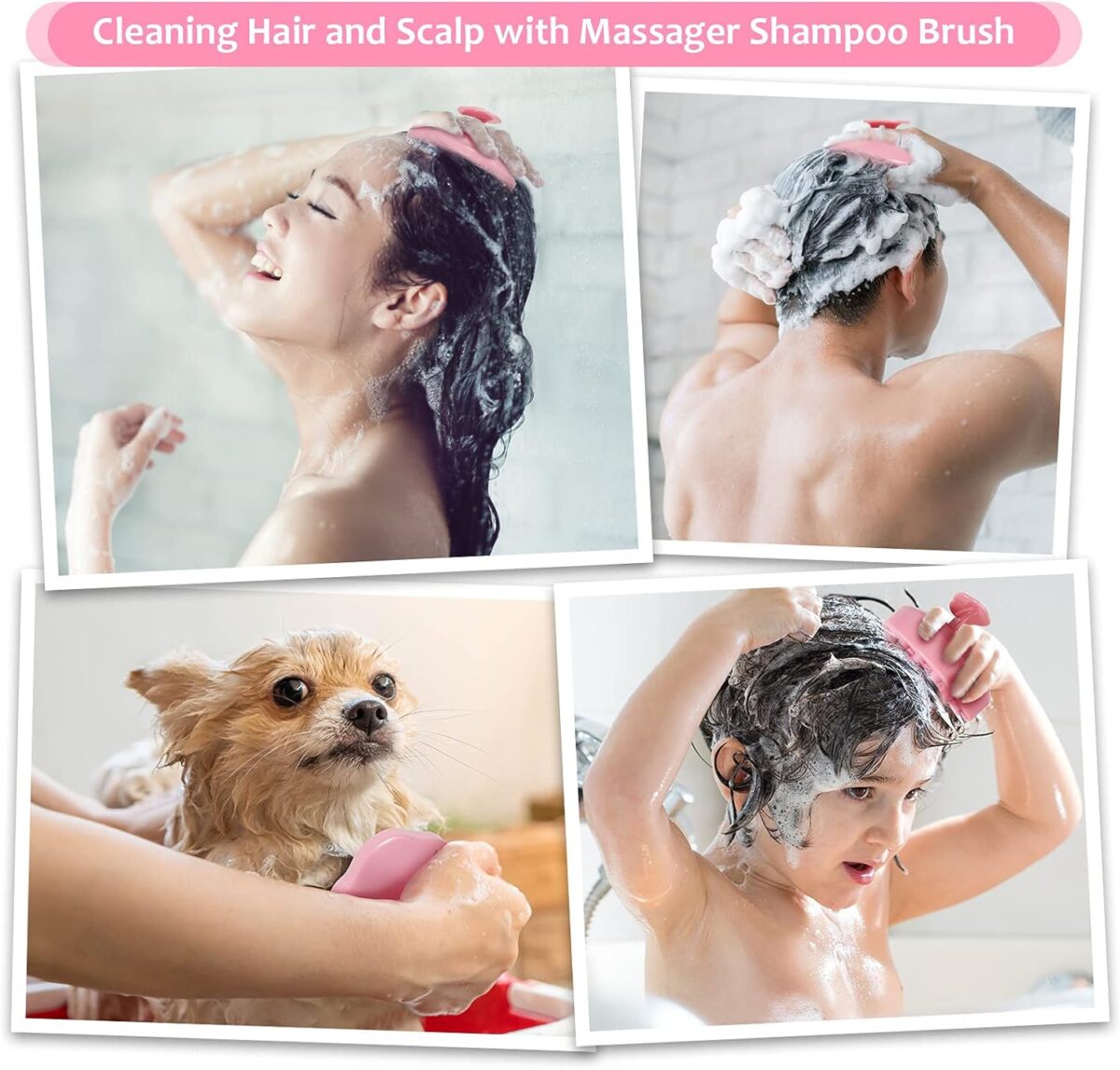 URTHEONE Soft Silicone Hair Scalp Massager Shampoo Brush for Wet Dry Oily Curly Straight Thick Thin Rough Long Short Natural Men Women Kids Pets Hair Care Tools（Pink - Image 4