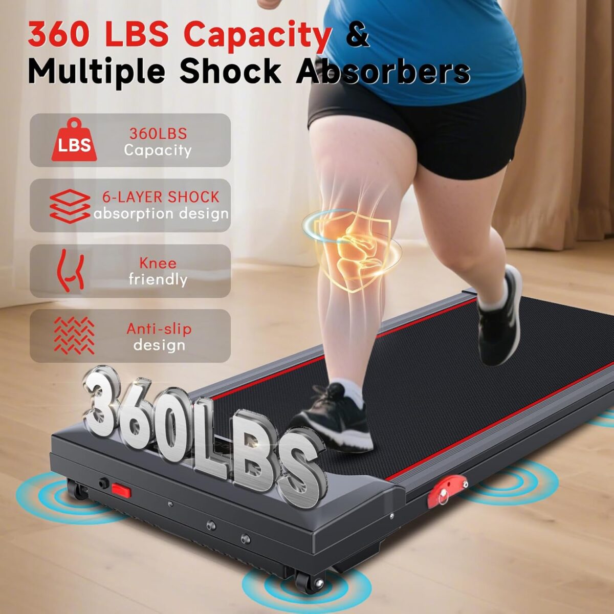 Walking Pad Treadmill with Incline and Handle Bar, 7.5MPH Under Desk Treadmill for Home Office, 360 Lbs Capacity Portable Treadmills with Remote Control, Led Display - Image 4