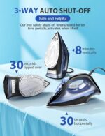 Sundu Steam Iron for Clothes with Rapid Heating Ceramic Coated Soleplate, 1500W with Precise Thermostat Dial, Self-Cleaning, Auto-Off, 15.21oz Water Tank for Home Clothes Ironing Use, Blue - Image 3