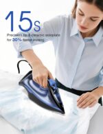 Sundu Steam Iron for Clothes with Rapid Heating Ceramic Coated Soleplate, 1500W with Precise Thermostat Dial, Self-Cleaning, Auto-Off, 15.21oz Water Tank for Home Clothes Ironing Use, Blue - Image 4