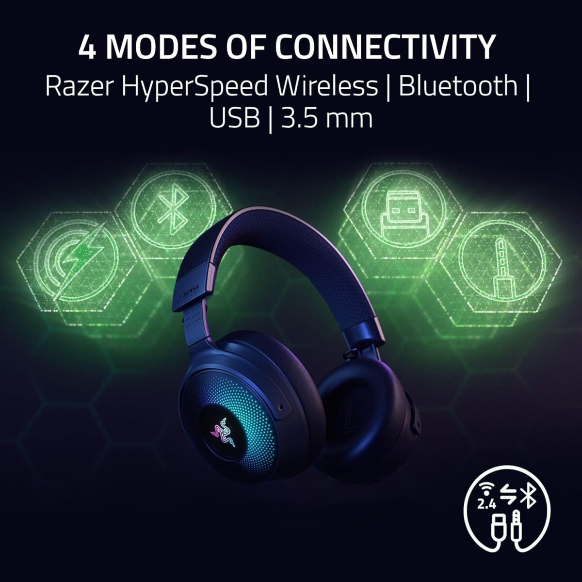 Razer Kraken V4 Pro Wireless Gaming Headset: OLED Control Hub - HD Haptics - 2.4GHz Wireless - Bluetooth - USB - 3.5 mm - Super Wideband Mic - For PC, Mac, PS5, Nintendo Switch, Steam Deck, Smartphone - Image 7