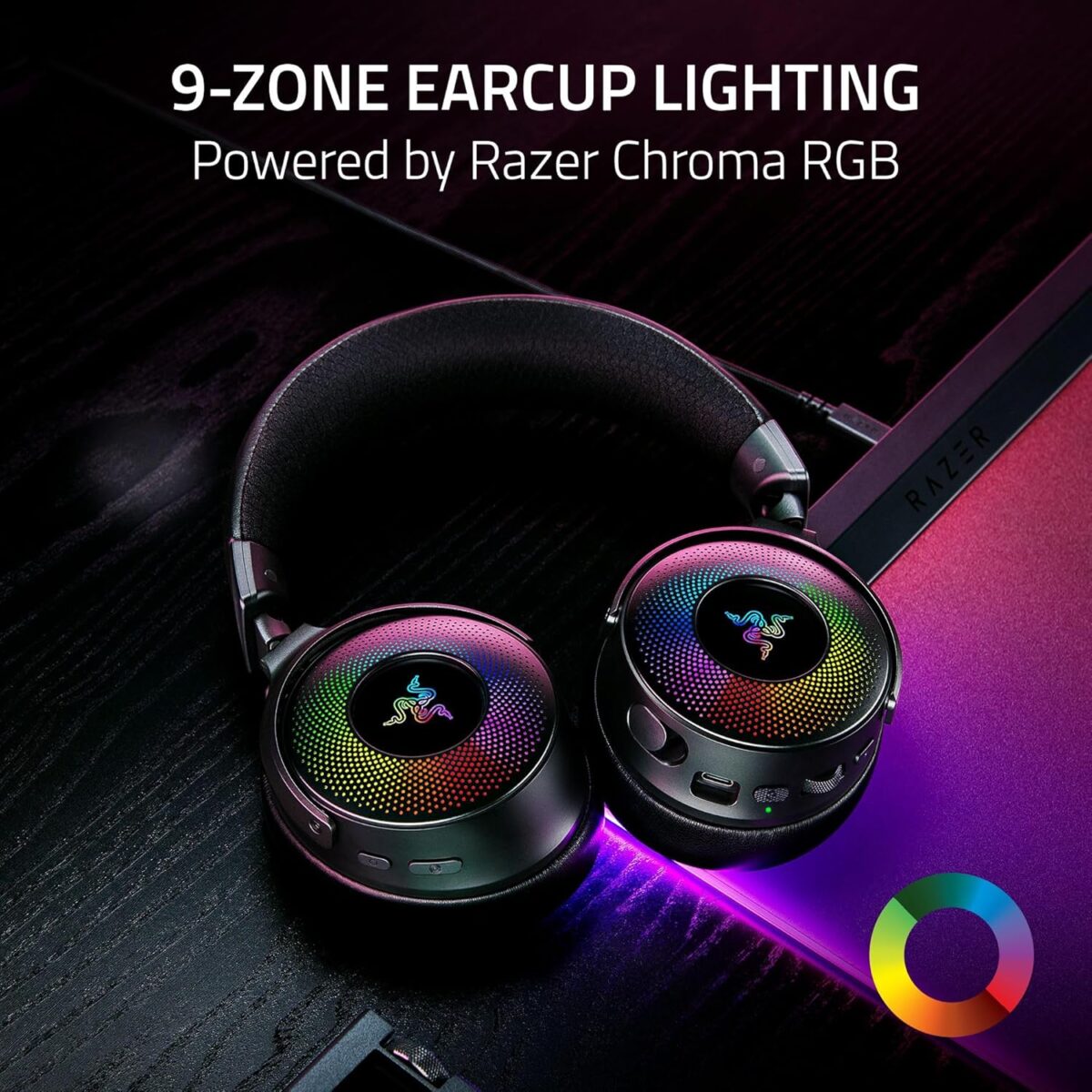 Razer Kraken V4 Pro Wireless Gaming Headset: OLED Control Hub - HD Haptics - 2.4GHz Wireless - Bluetooth - USB - 3.5 mm - Super Wideband Mic - For PC, Mac, PS5, Nintendo Switch, Steam Deck, Smartphone - Image 11
