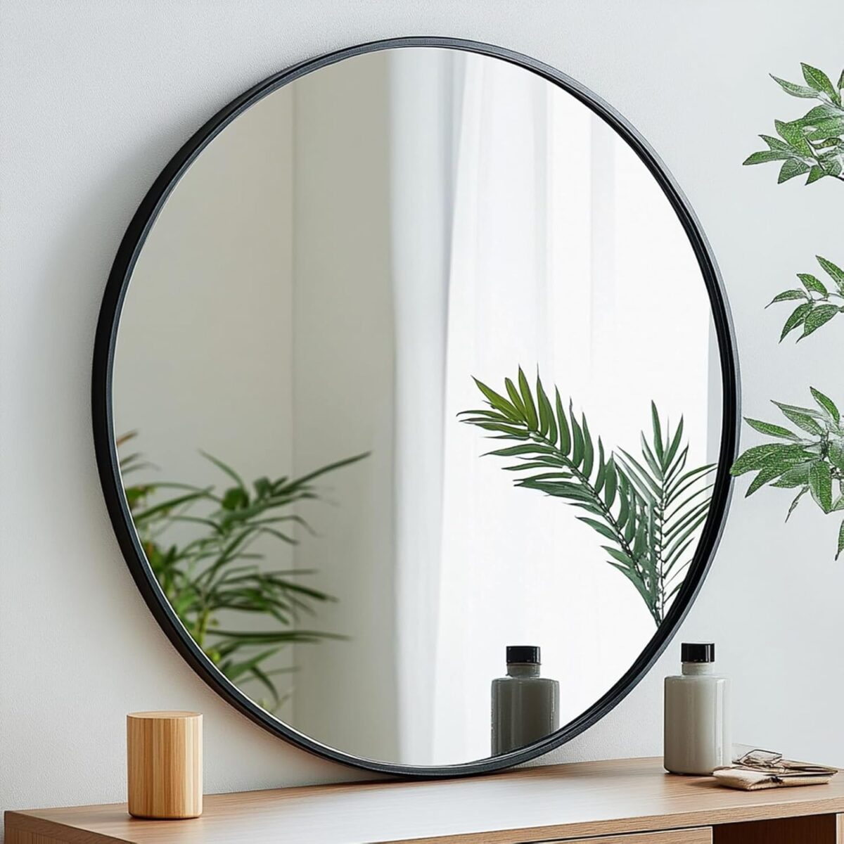 Round Mirror, Black Round Mirror 24 inch, Circle Wall Mirrors Metal Frame, Circular Mirrors for Wall, Living Room, Bathroom, Vanity, Entryway, Hallway. - Image 5
