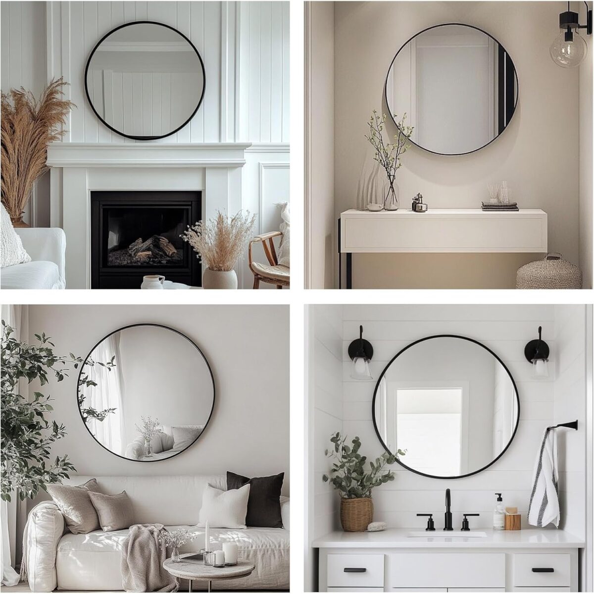 Round Mirror, Black Round Mirror 24 inch, Circle Wall Mirrors Metal Frame, Circular Mirrors for Wall, Living Room, Bathroom, Vanity, Entryway, Hallway. - Image 7