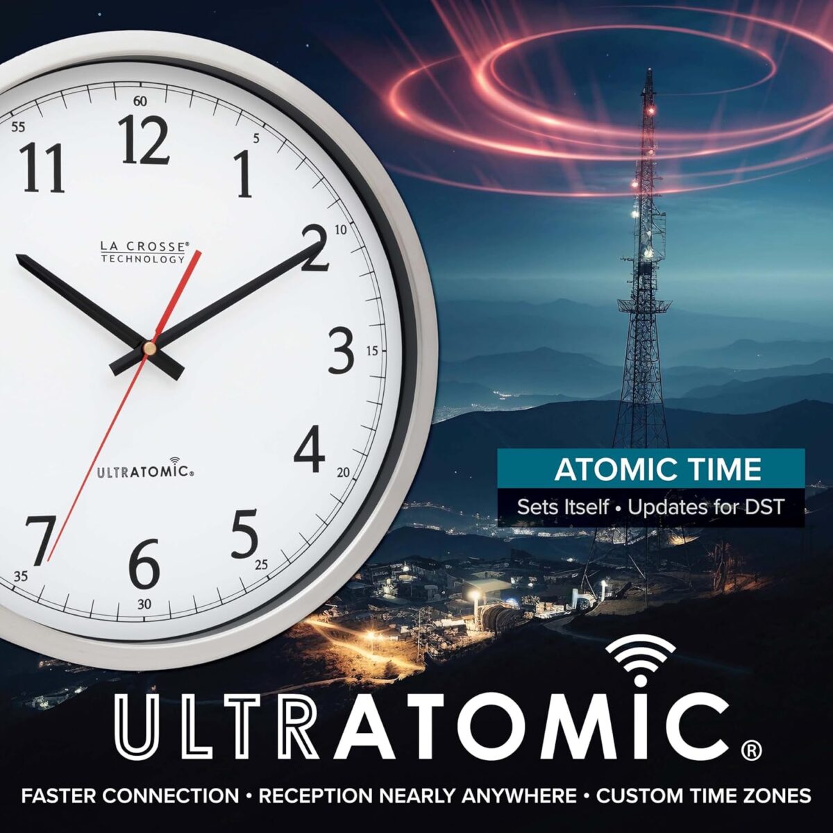 La Crosse Technology 404-1235UA-PL UltrAtomic 14 inch Stainless Steel Wall Clock, Shatterproof Lens, Silver - Image 3