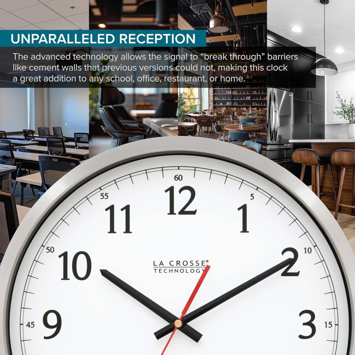 La Crosse Technology 404-1235UA-PL UltrAtomic 14 inch Stainless Steel Wall Clock, Shatterproof Lens, Silver - Image 4