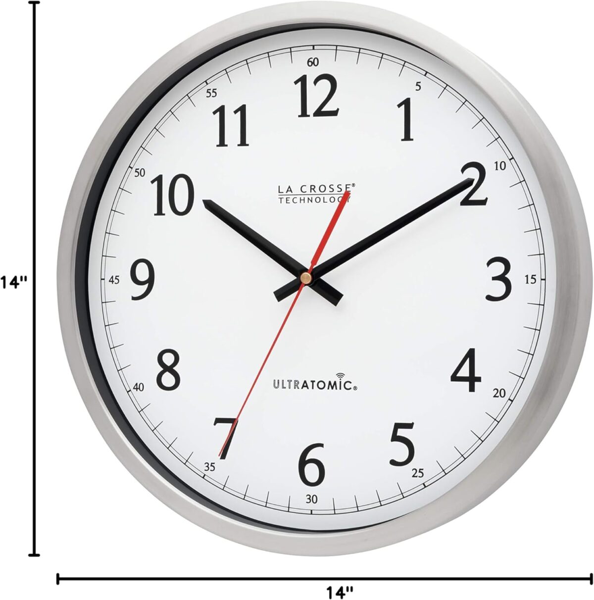 La Crosse Technology 404-1235UA-PL UltrAtomic 14 inch Stainless Steel Wall Clock, Shatterproof Lens, Silver - Image 9