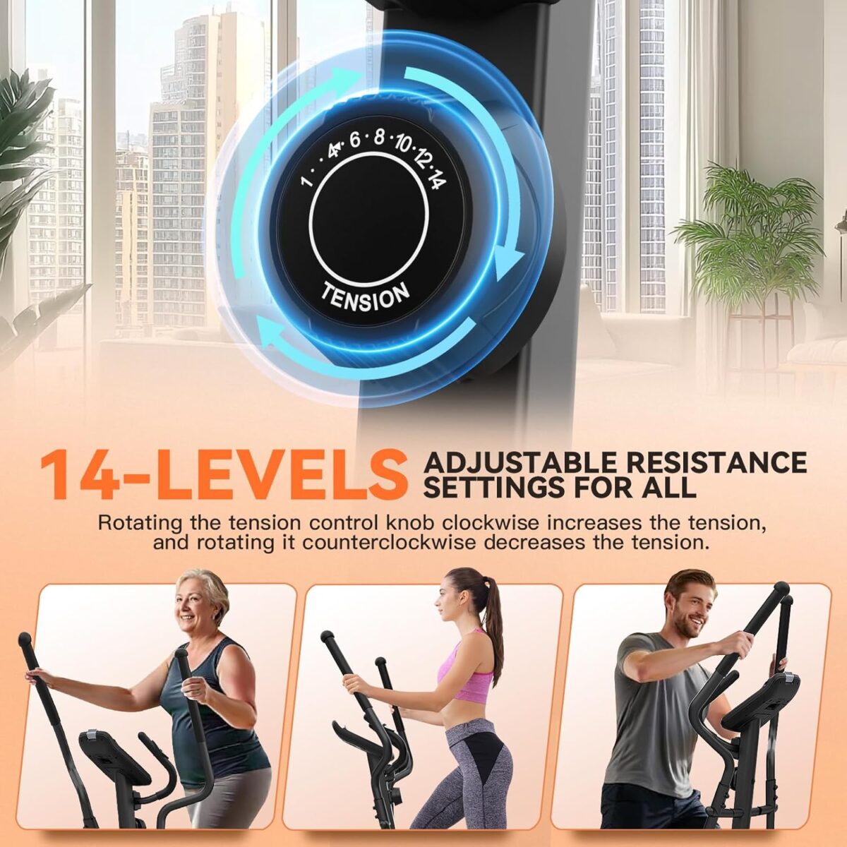 ANCHEER Elliptical Machine, Elliptical Exercise Machine with Quiet Magnetic Drive,14 Resistance Levels, Pulse Rate Monitor, LCD Monitor, 15.5IN Stride, Elliptical Trainer for Home - Image 5
