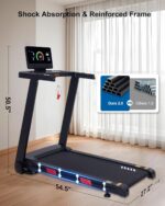 Auto Incline Treadmill, 20% Incline, 3.0HP, 10 MPH Running Machine, 18.5" Wide Belt, 350 lbs Capacity, Treadmill for Home with Bluetooth App - Image 6