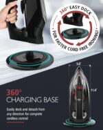 Cordless Iron for Clothes, 1500W Steam Iron Rapid Heating, Non-Stick Ceramic Soleplate, Auto Shut Off, Burst of Steam, Self-Clean, Anti Drip, 3 Temperature Settings, 11.84oz Water Tank, Black - Image 4