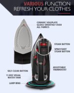 Cordless Iron for Clothes, 1500W Steam Iron Rapid Heating, Non-Stick Ceramic Soleplate, Auto Shut Off, Burst of Steam, Self-Clean, Anti Drip, 3 Temperature Settings, 11.84oz Water Tank, Black - Image 9