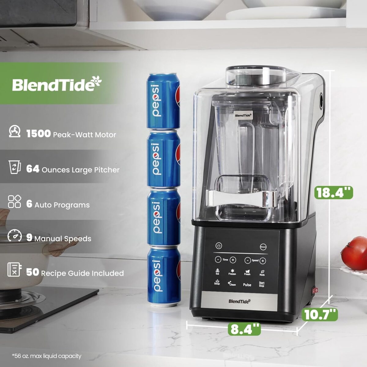 Commercial Blender, 1500W Vacuum Blender for Less Foam, Professional-Grade Quiet Shield, Kitchen Timer, 9 Speeds, 6 Programs for Smoothies, Frozen Drinks, Self-Cleaning, 64oz Bulk Production - Image 7