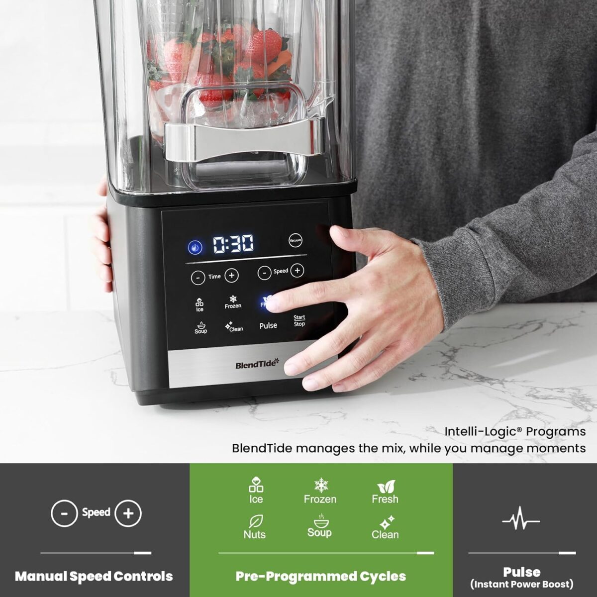 Commercial Blender, 1500W Vacuum Blender for Less Foam, Professional-Grade Quiet Shield, Kitchen Timer, 9 Speeds, 6 Programs for Smoothies, Frozen Drinks, Self-Cleaning, 64oz Bulk Production - Image 8