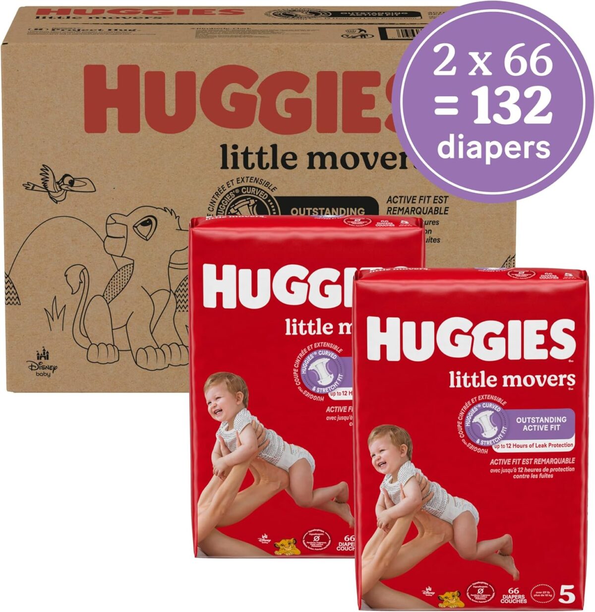 Huggies Size 5 Diapers, Little Movers Baby Diapers, Size 5 (27+ lbs), 132 Count (2 Packs of 66), Packaging May Vary - Image 3