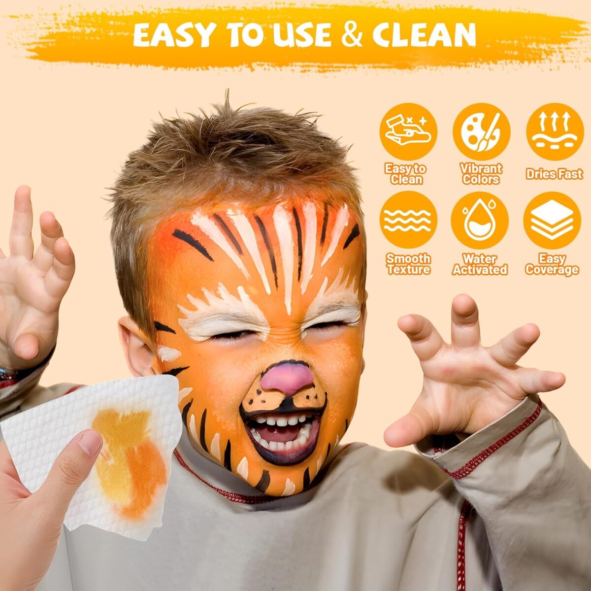 54 Colors Face Painting Kit for Kids, Non-Toxic Water Activated Face Paint Palette, Facepaint Makeup Kit with Brushes, Stencils, Gems, for Festivals, Halloween, Carnival, Birthday Parties - Image 4