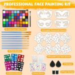 54 Colors Face Painting Kit for Kids, Non-Toxic Water Activated Face Paint Palette, Facepaint Makeup Kit with Brushes, Stencils, Gems, for Festivals, Halloween, Carnival, Birthday Parties - Image 6