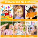 54 Colors Face Painting Kit for Kids, Non-Toxic Water Activated Face Paint Palette, Facepaint Makeup Kit with Brushes, Stencils, Gems, for Festivals, Halloween, Carnival, Birthday Parties - Image 8