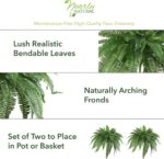 Nearly Natural 48-in Artificial Boston Fern, Set of 2, Large Hanging Fake Plant Wall Decor with 67 Fronds, Faux Fern Vines that Look Real for Home and Office Decor - Image 6