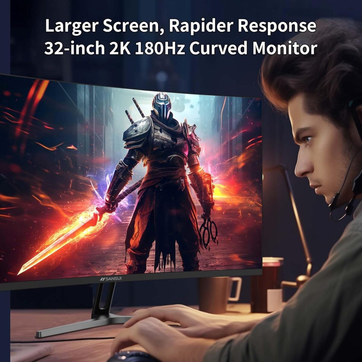 SANSUI 32-Inch Curved Gaming Monitor WQHD 2560 x 1440 180Hz Curved 1500R -Fast VA,1ms(OD), HDR, 300nits, sRGB 125%, DCI-P3 95%, FreeSync, HDMI x2, DP1.4x2(DP Cable Included) - Image 10