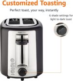 Amazon Basics 2 Slice Toaster, With 6 Browning Settings, Extra Wide Slots For Bagels and Special Breads, Removable Easy-to-Clean Crumb Tray, Cancel/Defrost/Bagel Buttons, 900W, Black & Silver - Image 3