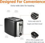 Amazon Basics 2 Slice Toaster, With 6 Browning Settings, Extra Wide Slots For Bagels and Special Breads, Removable Easy-to-Clean Crumb Tray, Cancel/Defrost/Bagel Buttons, 900W, Black & Silver - Image 4