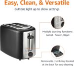 Amazon Basics 2 Slice Toaster, With 6 Browning Settings, Extra Wide Slots For Bagels and Special Breads, Removable Easy-to-Clean Crumb Tray, Cancel/Defrost/Bagel Buttons, 900W, Black & Silver - Image 5