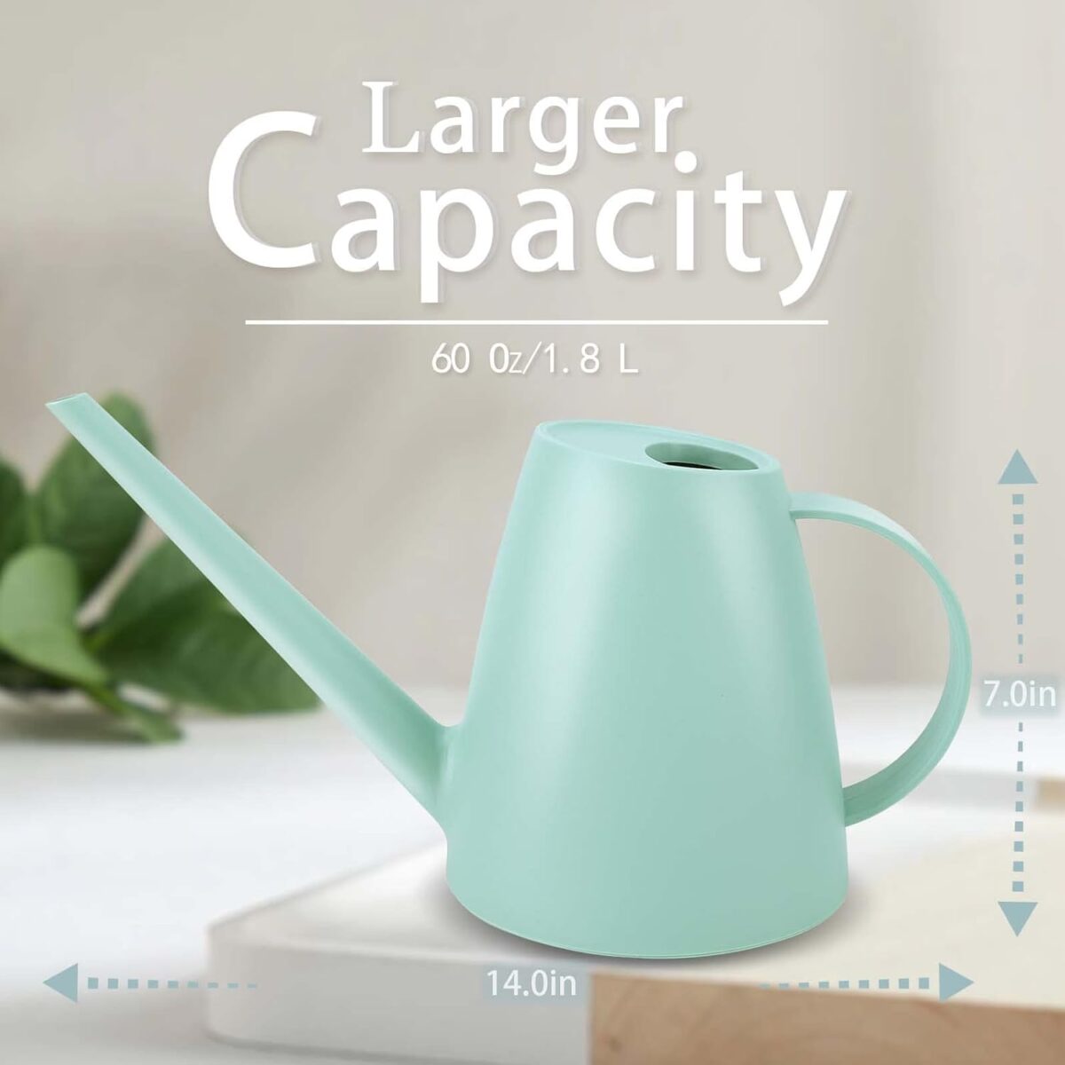 Qilebi Long Spout Small Watering Can for Indoor & Outdoor Plants, House Plant, Garden Flower, 1. 8L 1/2 Gallon (Green) - Image 3