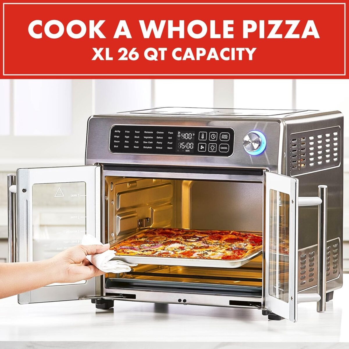 Emeril Lagasse Extra Large French Door Air Fryer Toaster Oven Combo, 24 Cooking Functions and Digital Controls, 7 Accessories Included, Stainless Steel Finish, 26QT Capacity - Image 7
