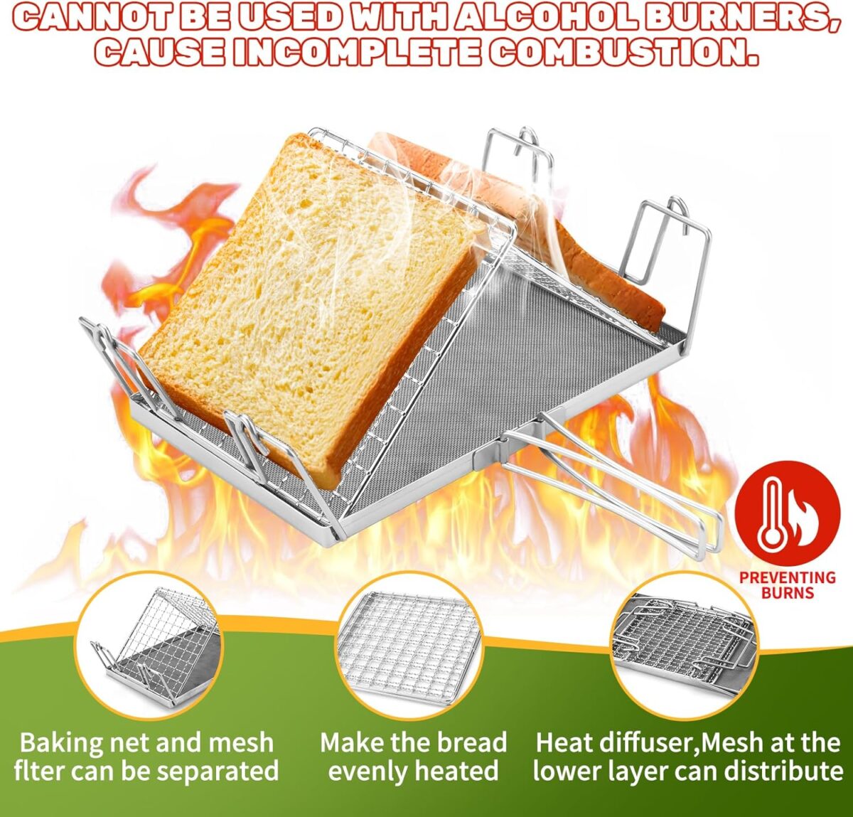 Foldable Camping Toaster,Stainless Steel Collapsible Toaster Rustproof & Heat-Resistant Design for Hiking, Picnic and Outdoor Use - Image 4