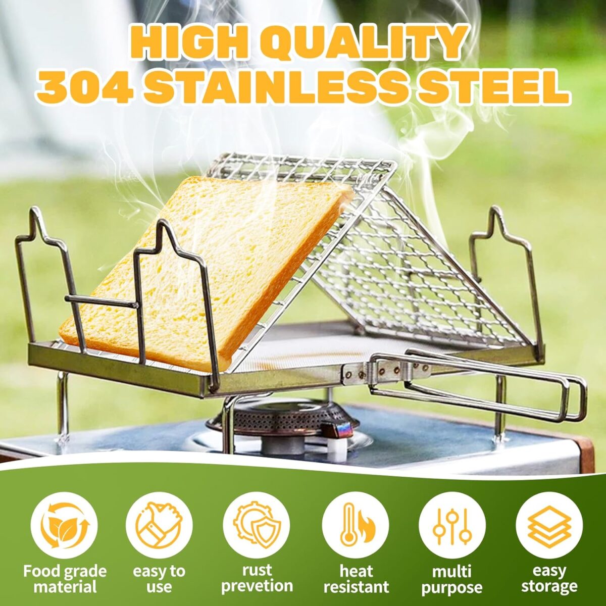 Foldable Camping Toaster,Stainless Steel Collapsible Toaster Rustproof & Heat-Resistant Design for Hiking, Picnic and Outdoor Use - Image 6