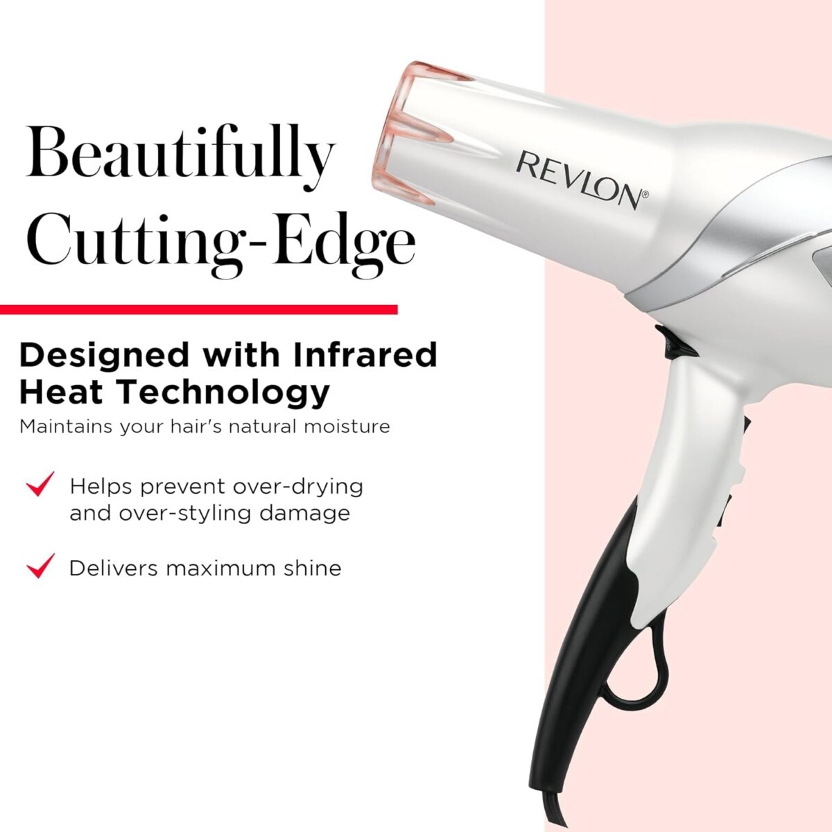 REVLON Infrared Hair Dryer with Diffuser & Concentrator - Ionic Ceramic Blow Dryer for Frizz Control, Shine, Soft Hair & Moisture Protection - 1875W Professional Salon-Quality (White) - Image 3