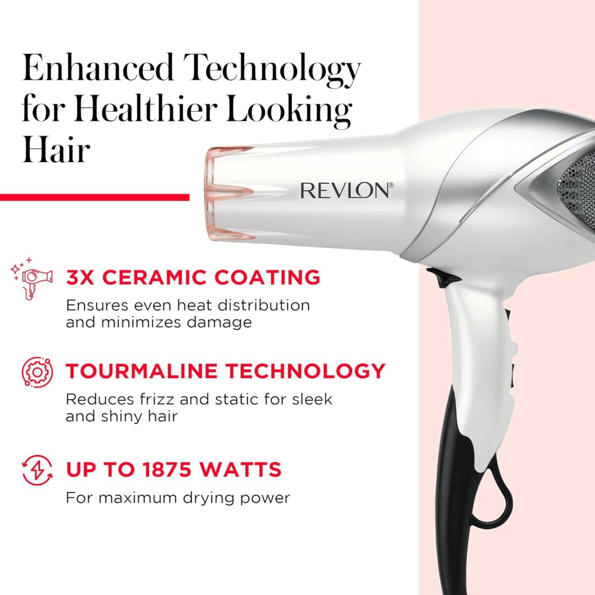REVLON Infrared Hair Dryer with Diffuser & Concentrator - Ionic Ceramic Blow Dryer for Frizz Control, Shine, Soft Hair & Moisture Protection - 1875W Professional Salon-Quality (White) - Image 5